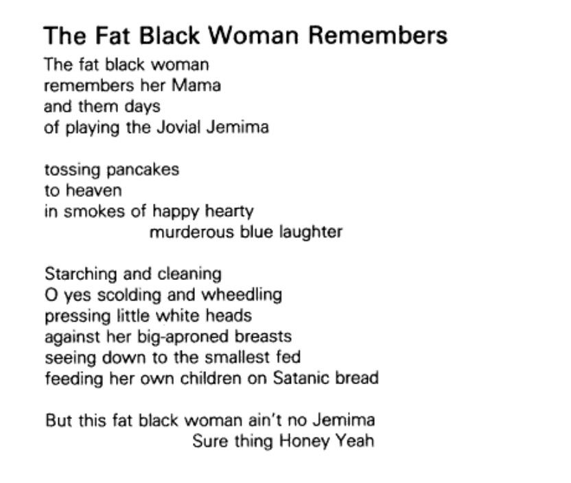 The Fat Black Woman Remembers By Grace Nichols The Feminist Poetry