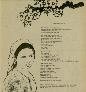 A poem entitled "Common Victories" authored by women of the Weather Underground discussing the life of Thi Binh and its feminist implications.