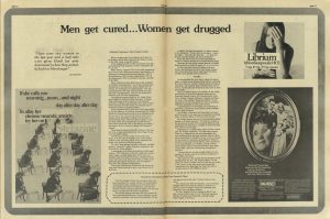 An article, titled "Men get cured... Women get drugged," revealing how woman are discriminatorily prescribed tranquilizers.