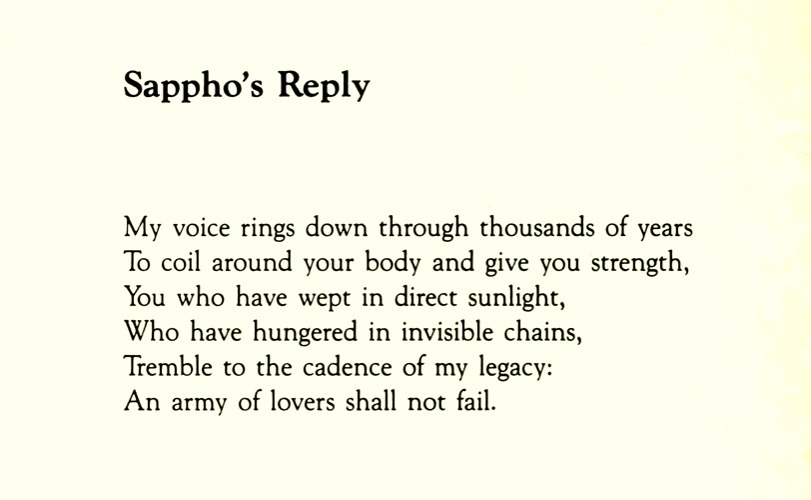 Rita Mae Brown “sapphos Reply” The Feminist Poetry Movement 