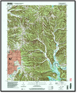Map One: Eastern Monroe County, Indiana. Note how the topography flattens out around the city of Bloomington itself; this marks the divide between the Norman Upland and the Mitchell Plain. Source: USGS 