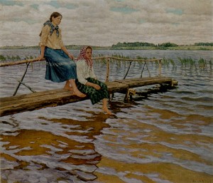 2. Nikolai Bogdanov-Belsky, "At the Ferry Landing," 1915