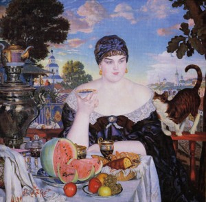 8. Boris Kustodiev, "A Merchant's Wife at Tea," 1918