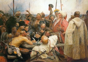 2. Ilya Repin, "The Zaporozhian Cossacks Writing a Mocking Letter to the Turkish Sultan," 1880-1891