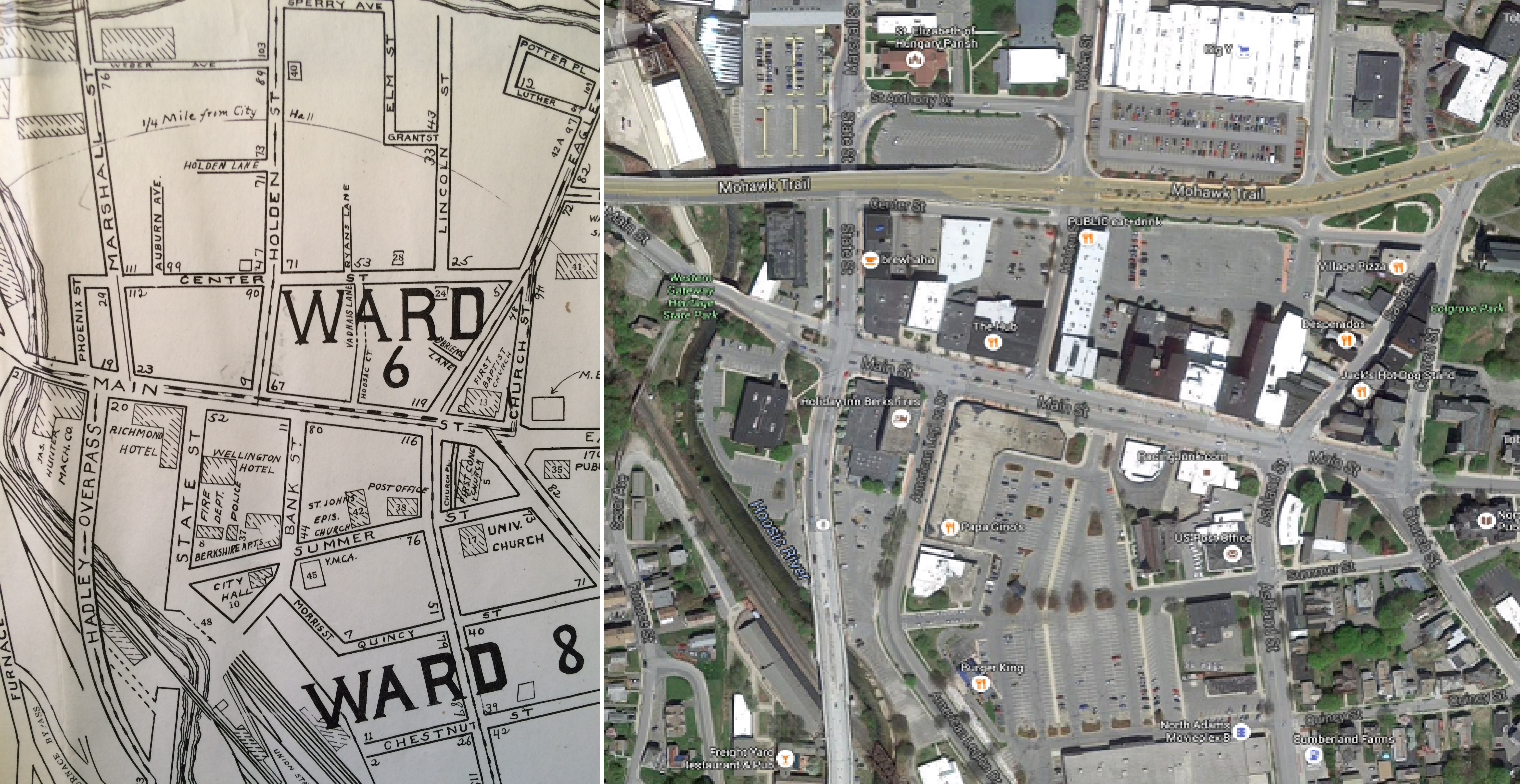Map of NA downtown before and after urban renewal