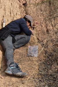 Paleontologist Anubhav Preet Kaur, on site in the Siwalik Hills, India