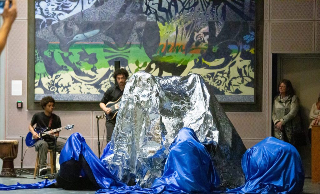 A student rehearsal of Tsedaye Makonnen’s Astral Sea series.