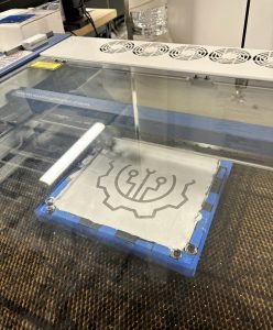 The laser engraver’s first run, etching precision into motion. #Laser engraver in action!