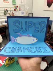 One of the many amazing cards made during the workshop! This 3D pop-up gift card made by Carmen (photo taken by Carmen).