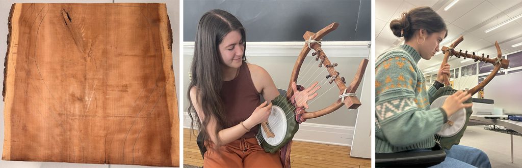 Starting point was a slab of cherry wood (arms drawn in pencil). Final product is my own custom ancient Greek lyre that is an absolute joy to play!