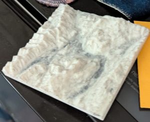 3D print of the Berkshires lightly painted to show contours, 2x vertical exaggeration