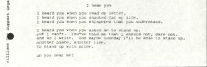 Poem entitled "I Hear You" by John Atteridg