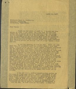 This is a letter from Williams College President Tyler Dennett to Wesleyan Professor Homer E. Woodbridge concerning the admission of Black and Jewish students 