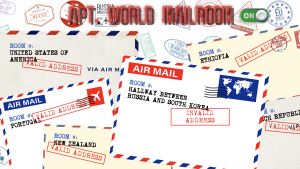 A illustration of addressed letters in a mailroom, some stamped 'valid address' but not all -- a metaphor that shows how only entities that fit into today's boundaries of the world map are valid somewheres.