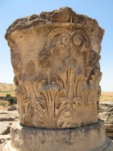 On the temple podium at Omrit, a Corinthian capital virtually identical to the one I saw at Kfar Szold.