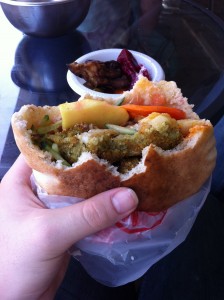 At Paresky Snack Bar, I order my falafel with French fries. In Tiberias, my falafel comes with French fries inside.