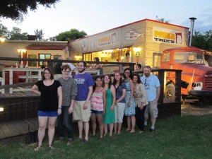 The 2013 Williams contingent enjoying a meal at the Pizza Truck