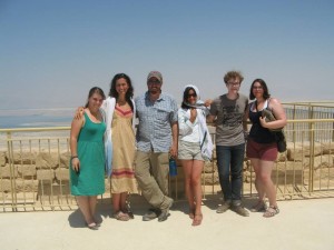 The same Williams-ites in what may have been a banquet hall of the Herodean palace at Masada, with the breathtakingly still Dead Sea in the background. Our smiles are stoic—the steps to these ruins are vertiginous, and the sun was merciless on the day of our visit.